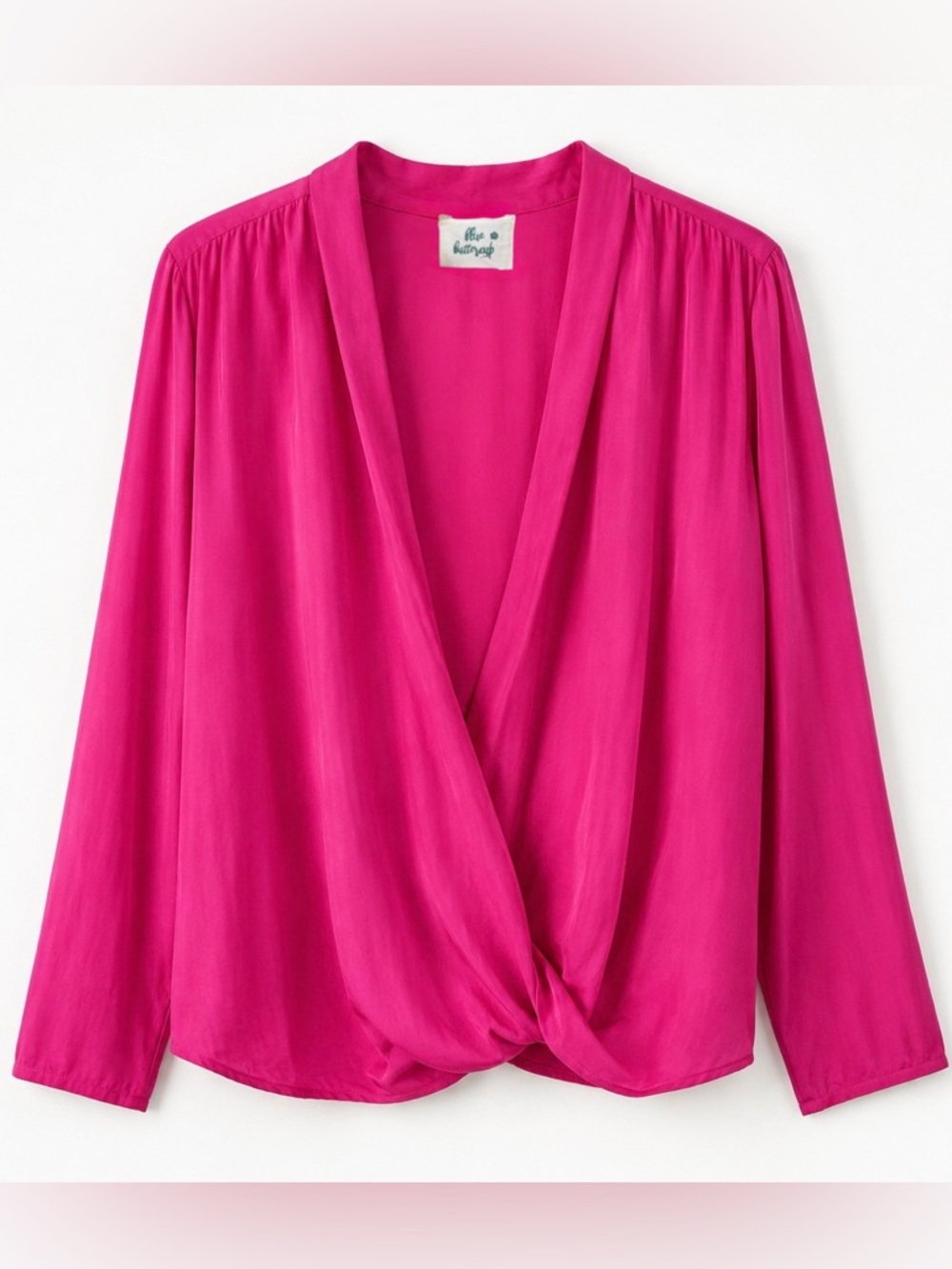 Blue Buttercup Hot Pink Satin Wrap Front Blouse Long Sleeve Medium